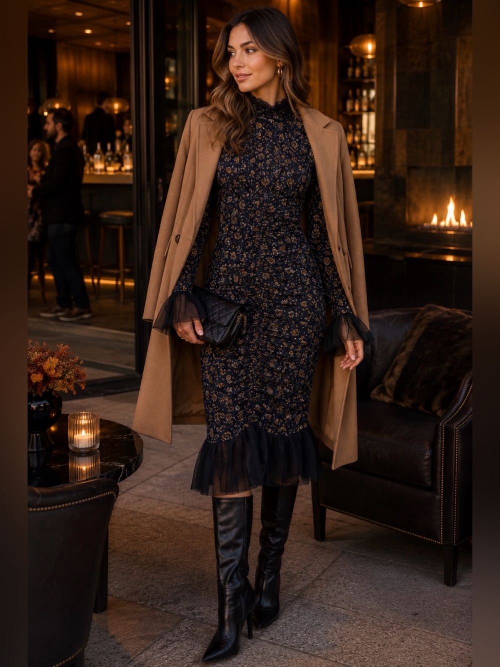 Veronica Beard Black and Gold Floral Lace Midi Dress - Picture 3 of 13
